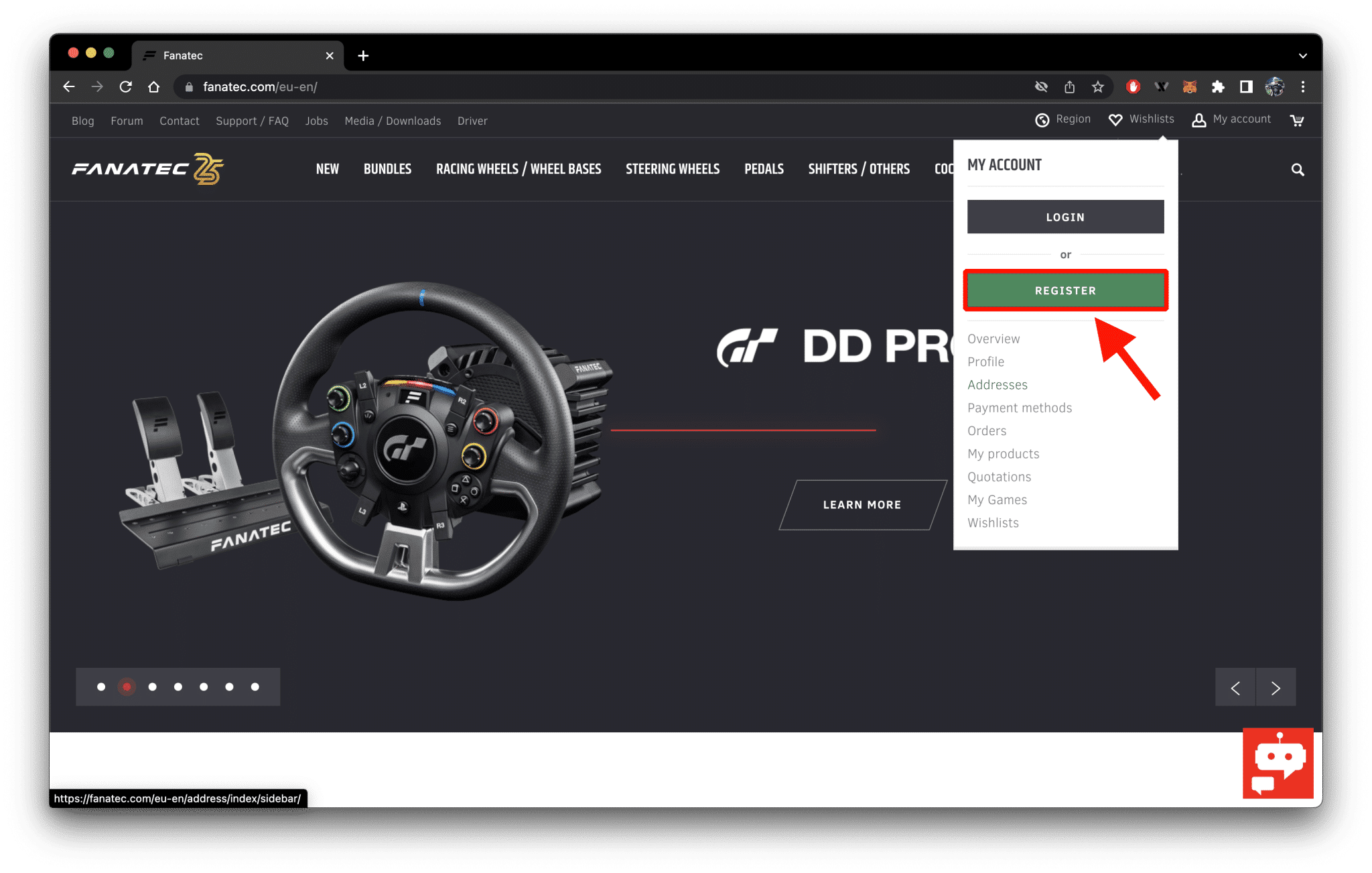 Transférer la garantie d'un produit Fanatec