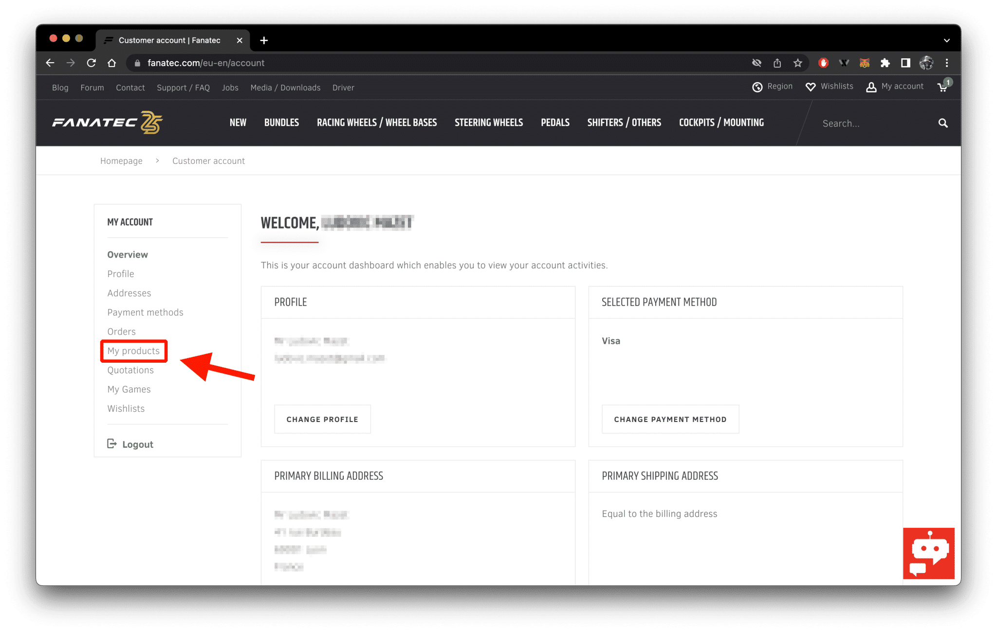 Transférer la garantie d'un produit Fanatec