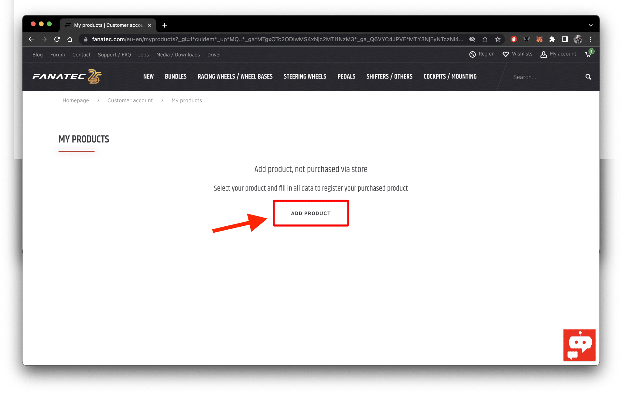 Transférer la garantie d'un produit Fanatec