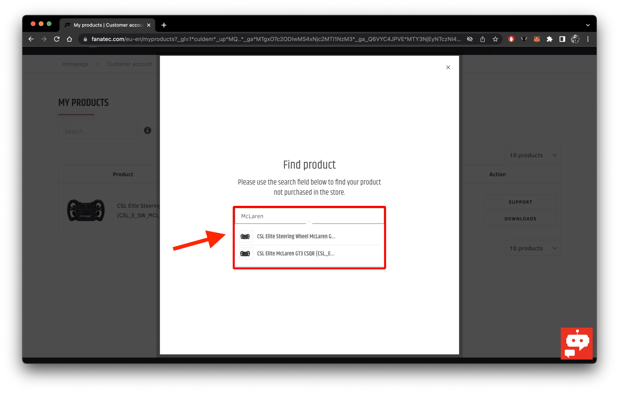 Transférer la garantie d'un produit Fanatec