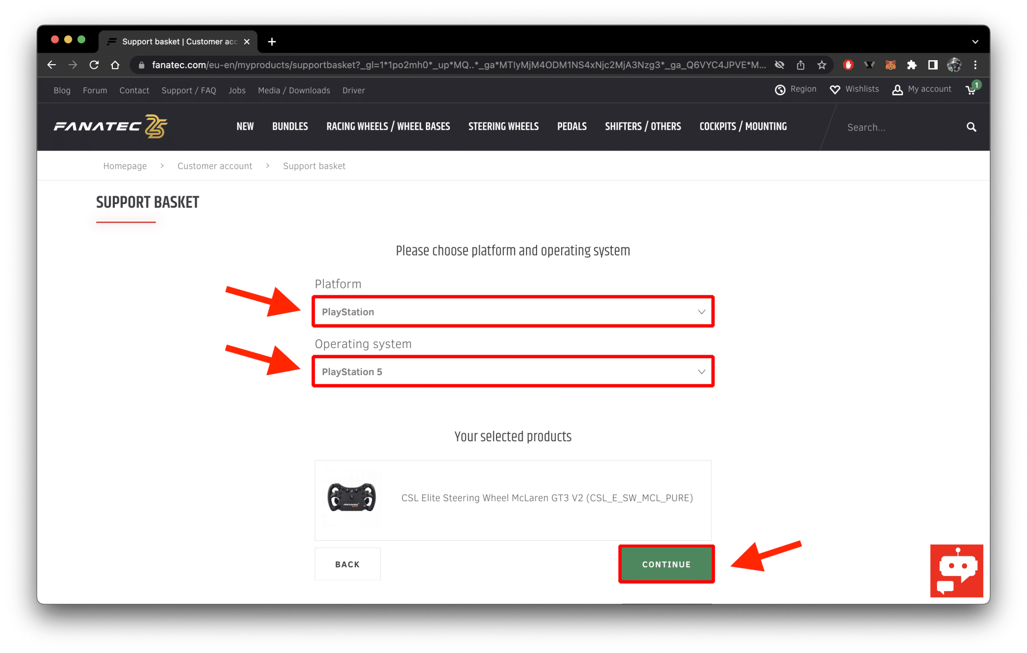 Transférer la garantie d'un produit Fanatec