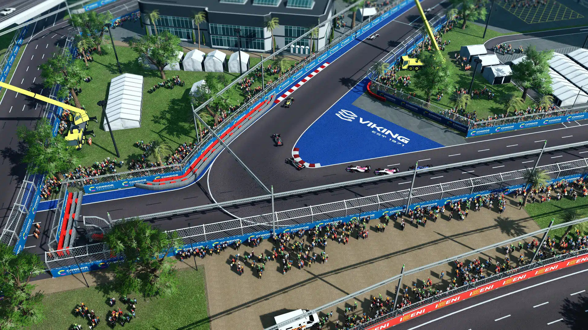 Une épingle de circuit urbain bordée de spectateurs, dans Motorsport Manager 2