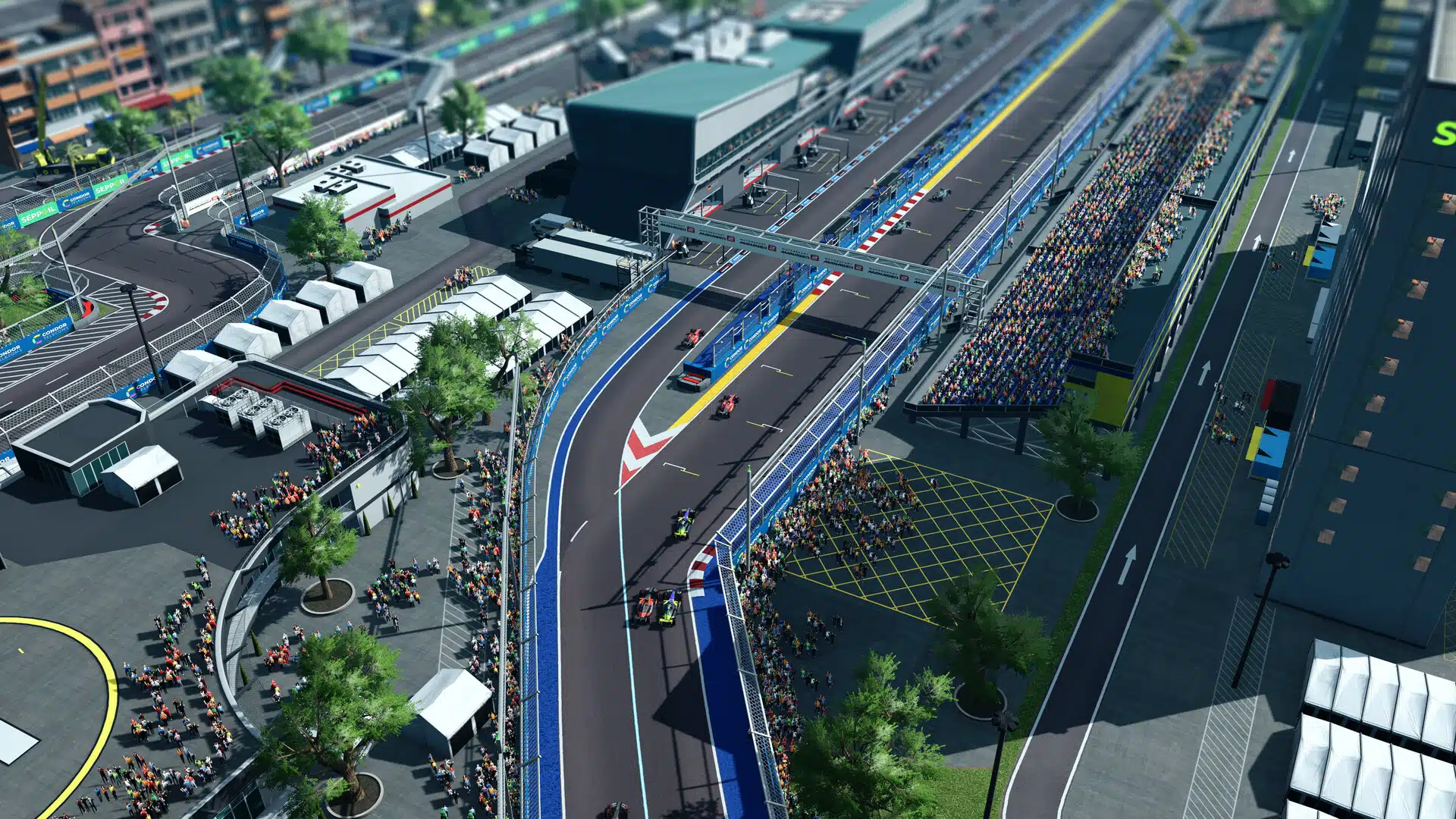 Un circuit urbain et ses tribunes pleines, dans Motorsport Manager 2