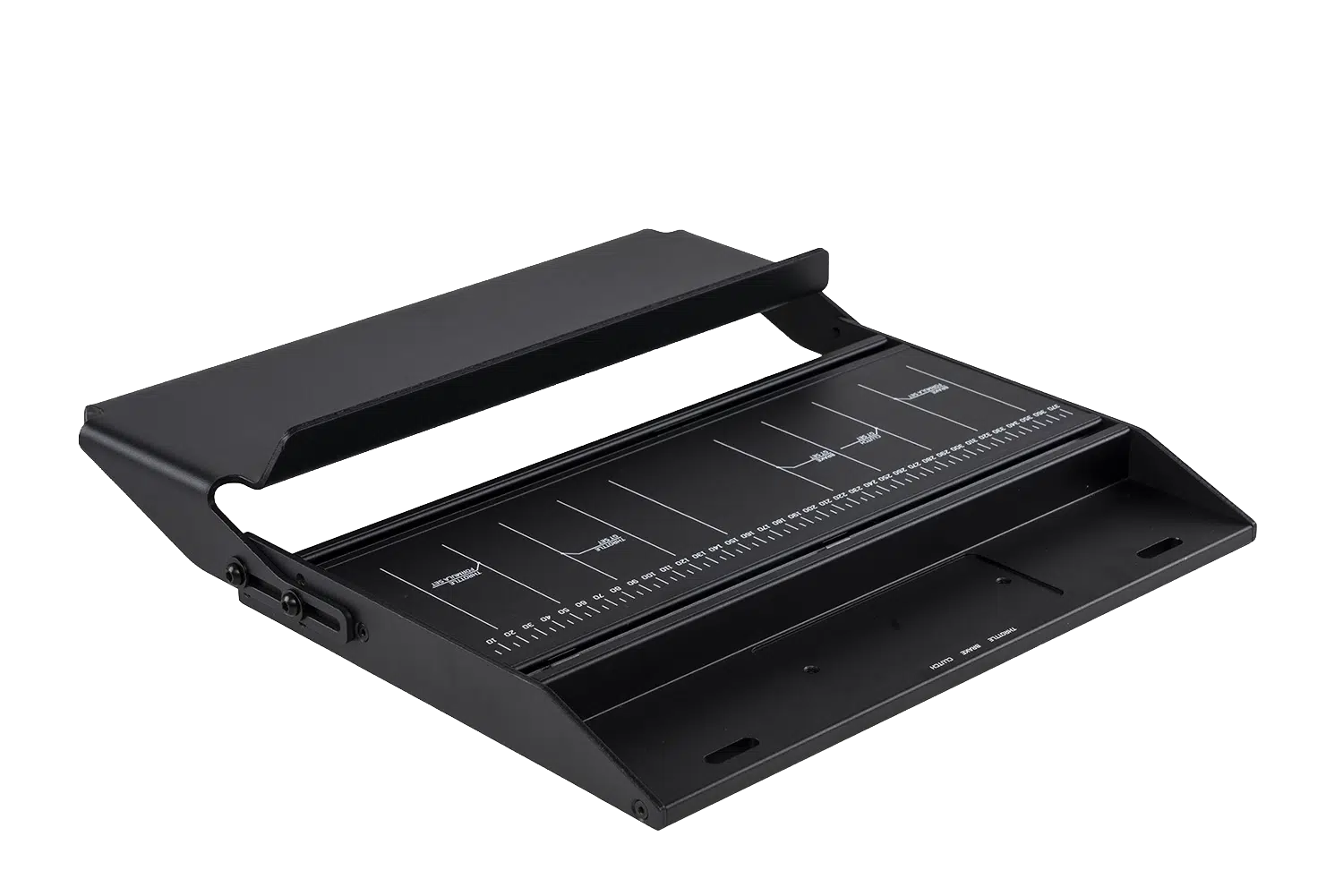 Plaque de fixation du Podium Pedals Formula et ses rails gradués, vue de dessus