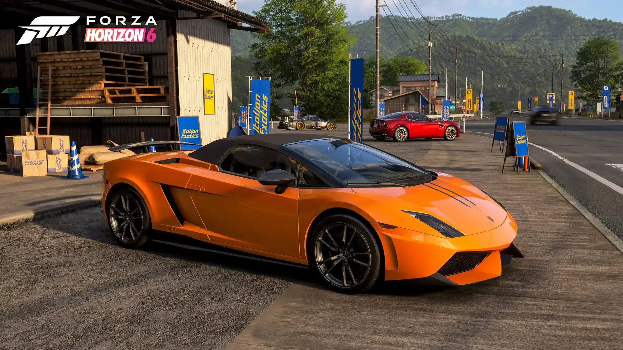 Lamborghini Gallardo Spyder orange à un rassemblement Italian Exotics dans Forza Horizon 6