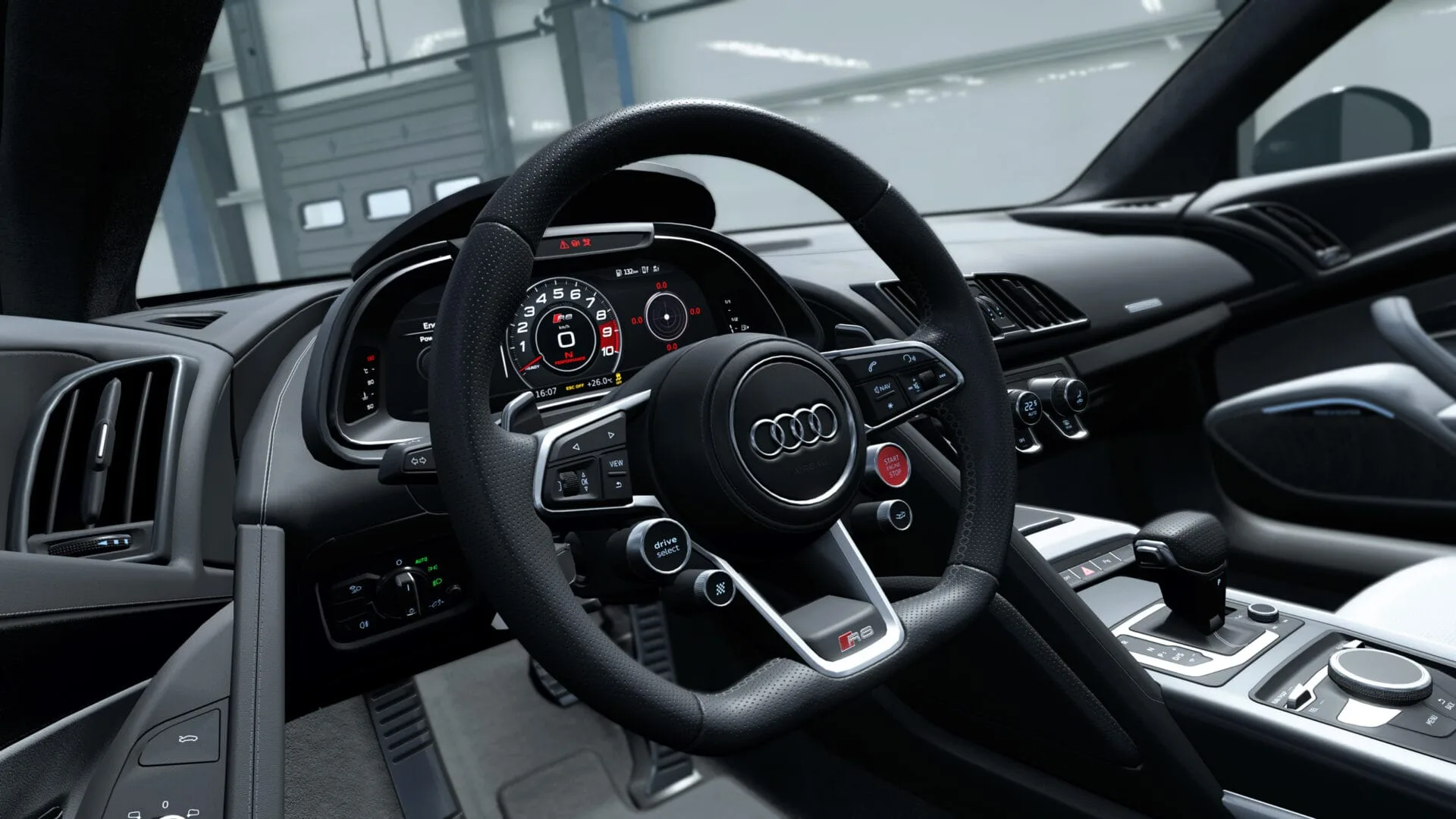 Le cockpit de l'Audi R8 V10 performance quattro dans Assetto Corsa EVO 0.9