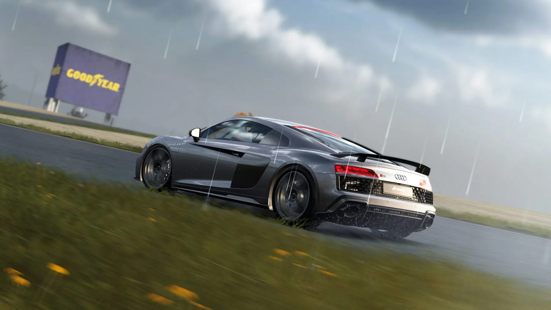 L'Audi R8 V10 performance quattro sous la pluie dans Assetto Corsa EVO 0.9