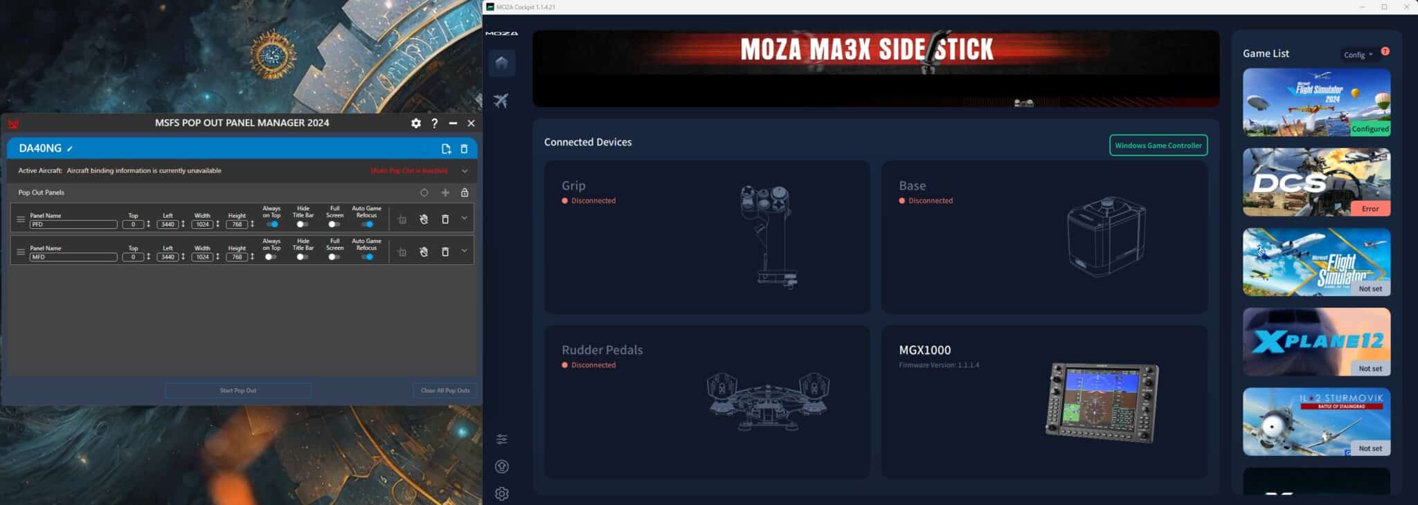 Le logiciel du MOZA MGX1000 en fonctionnement