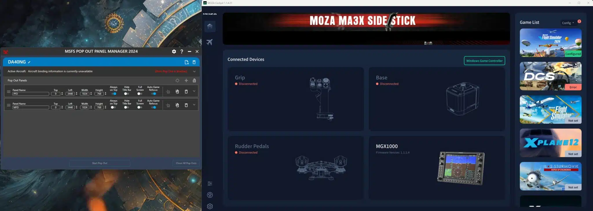 Le logiciel du MOZA MGX1000 en fonctionnement