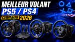 Comparatif des meilleurs volants PS5 et PS4 en 2026, avec un modele Thrustmaster, Fanatec et Logitech