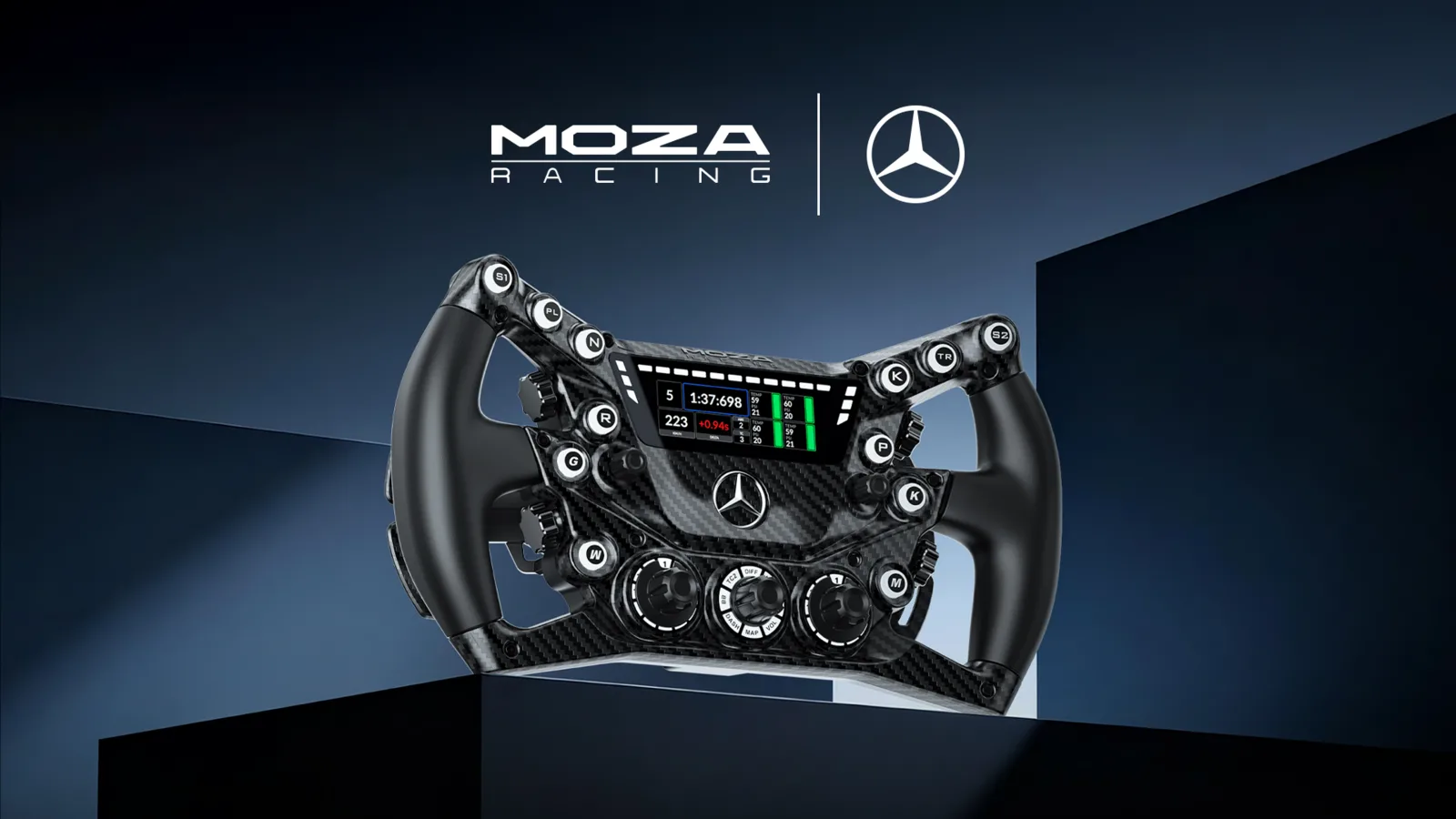 Volant Moza Mercedes-Benz GT Wheel, roue papillon en carbone avec écran central
