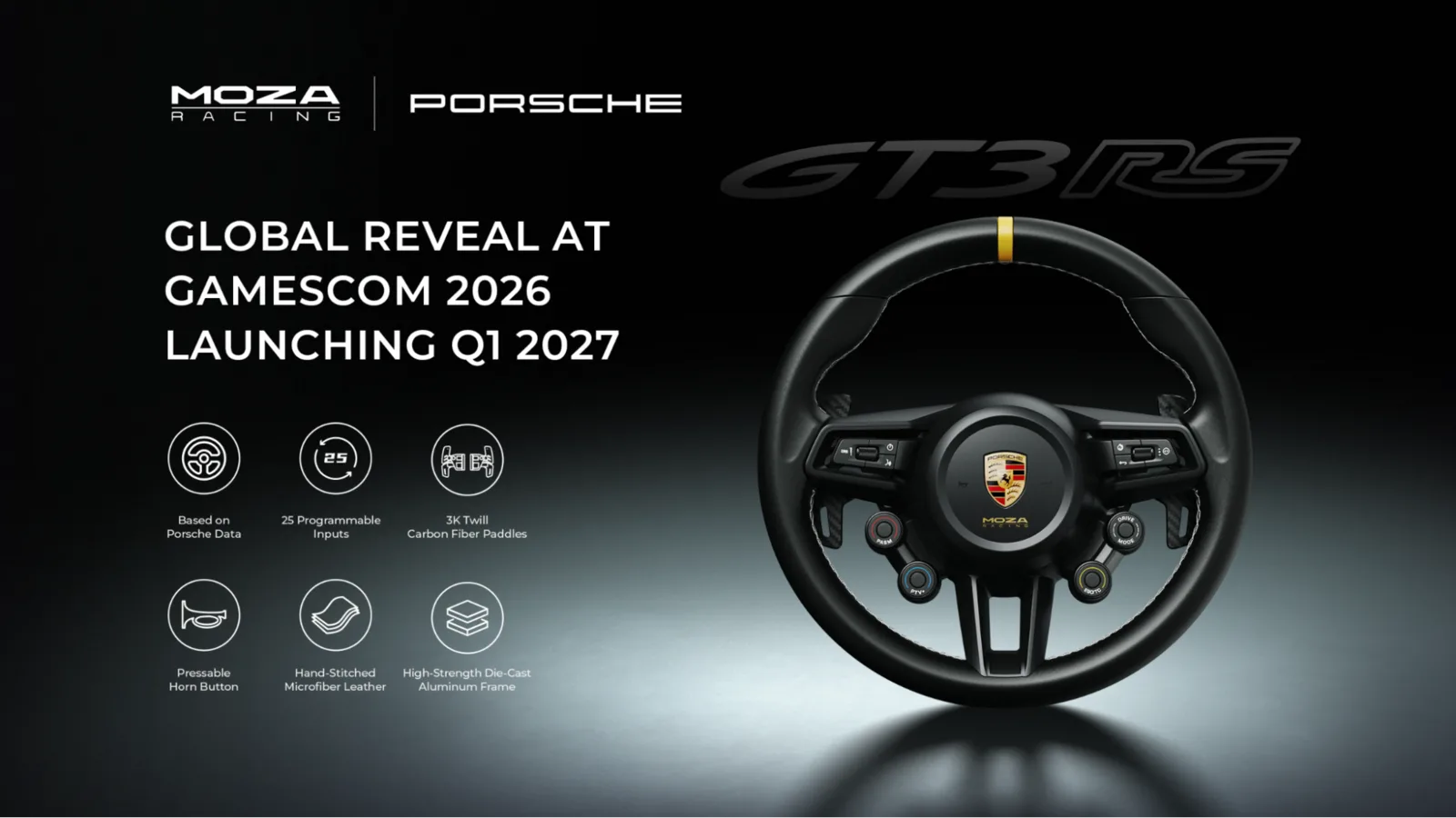 Volant Moza sous licence Porsche 911 GT3 RS, révélé à la Gamescom 2026
