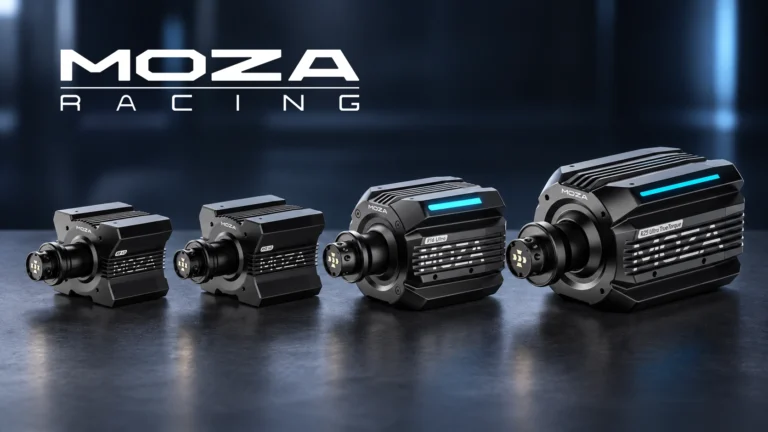 Quelle base Moza choisir : les quatre modèles Direct Drive alignés par couple croissant, R9 V3, R12 V2, R16 Ultra et R25 Ultra True Torque