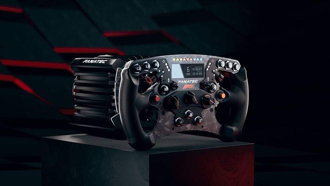 Le volant Fanatec ClubSport F1 V3 monté sur la base ClubSport DD+ du ClubSport F1 Racing System