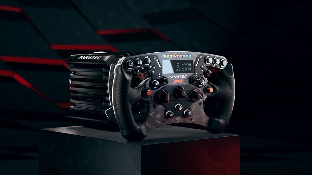 Le volant Fanatec ClubSport F1 V3 monté sur la base ClubSport DD+ du ClubSport F1 Racing System