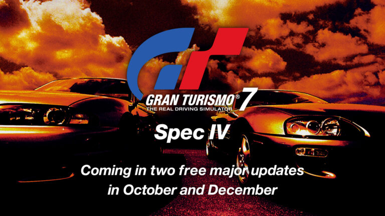 Visuel officiel de la mise à jour Spec IV de Gran Turismo 7, annoncée en deux parties pour octobre et décembre