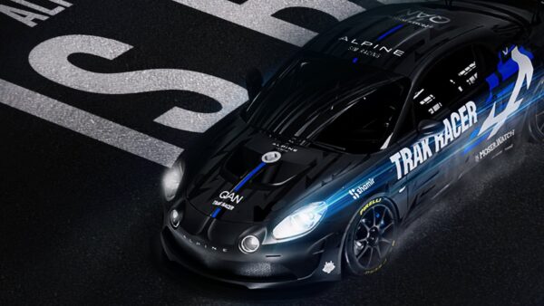Visuel officiel de l'Alpine Sim Racing Series : une Alpine A110 aux couleurs de Trak Racer