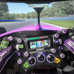 Volant Conspit à écran vu depuis le cockpit d'une monoplace, sur un circuit d'iRacing