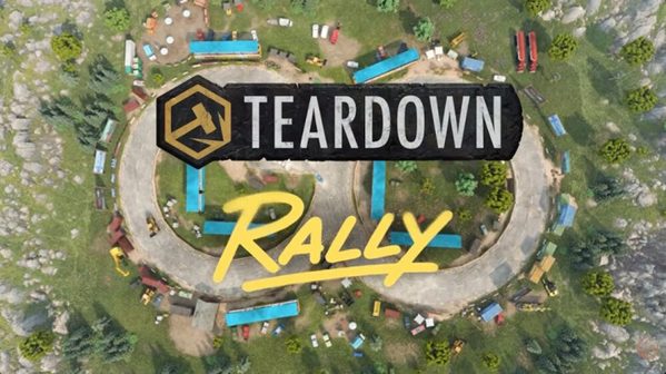 Logo Teardown Rally au-dessus d'un circuit en terre vu du ciel