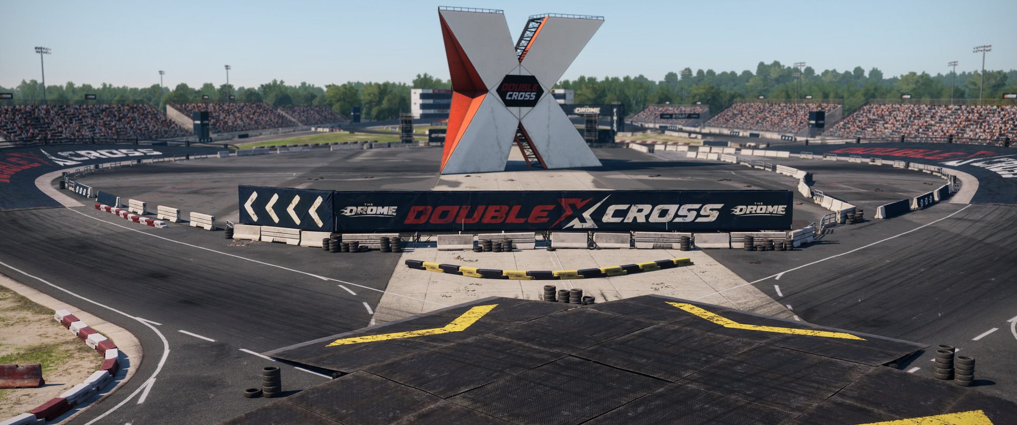 Le tracé Double Cross de The Drome dans Wreckfest 2, sans boucle mais avec des intersections