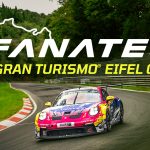 Visuel officiel de la Fanatec Gran Turismo Eifel Cup 2026, avec une Porsche 911 aux couleurs de Fanatec et de Gran Turismo en virage