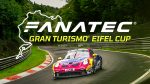 Visuel officiel de la Fanatec Gran Turismo Eifel Cup 2026, avec une Porsche 911 aux couleurs de Fanatec et de Gran Turismo en virage