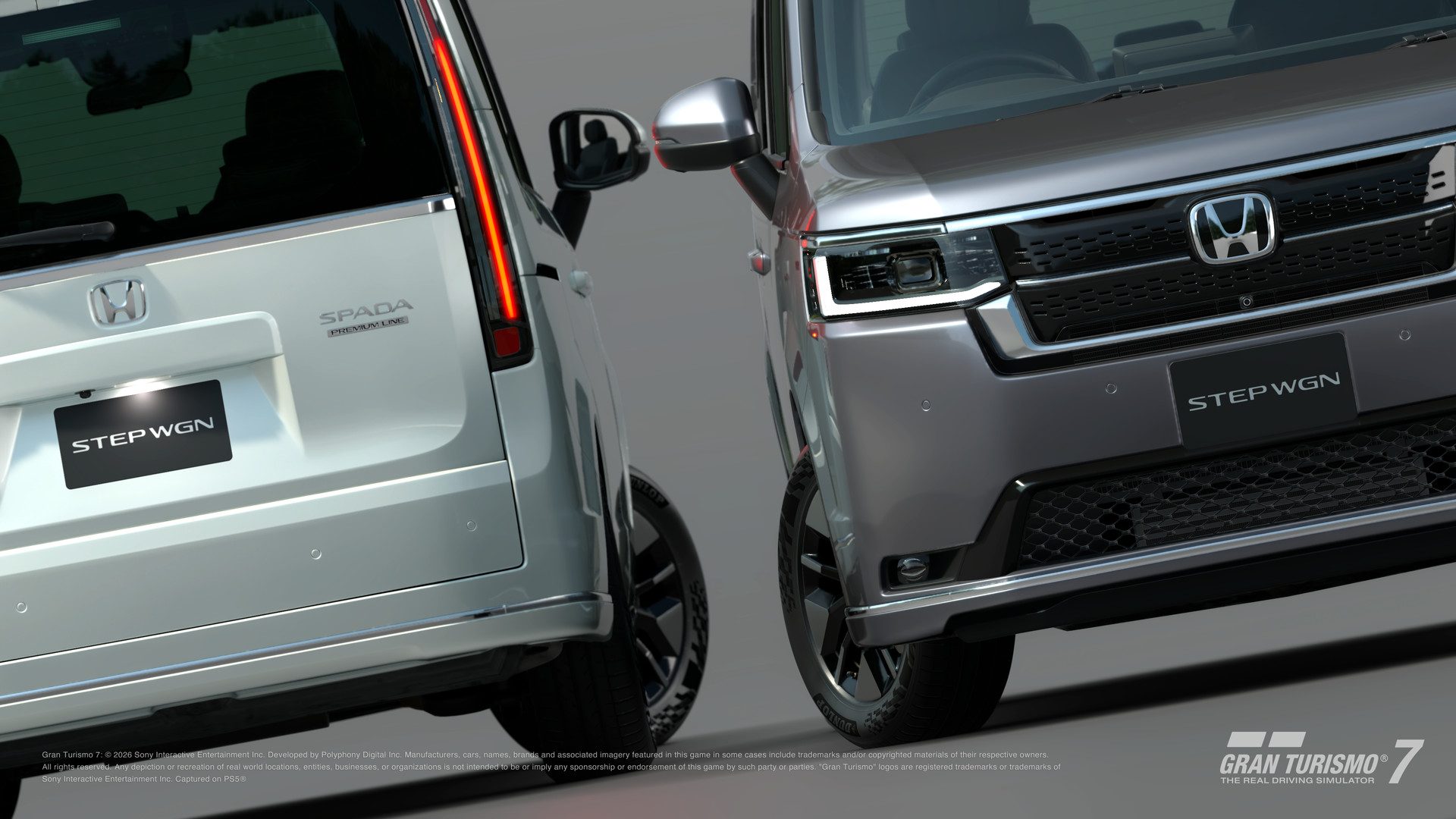 Deux Honda Step WGN Spada Premium Line '23 grises en studio