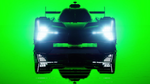 Teaser Rennsport de la Lamborghini SC63 : silhouette phares allumés sur fond vert