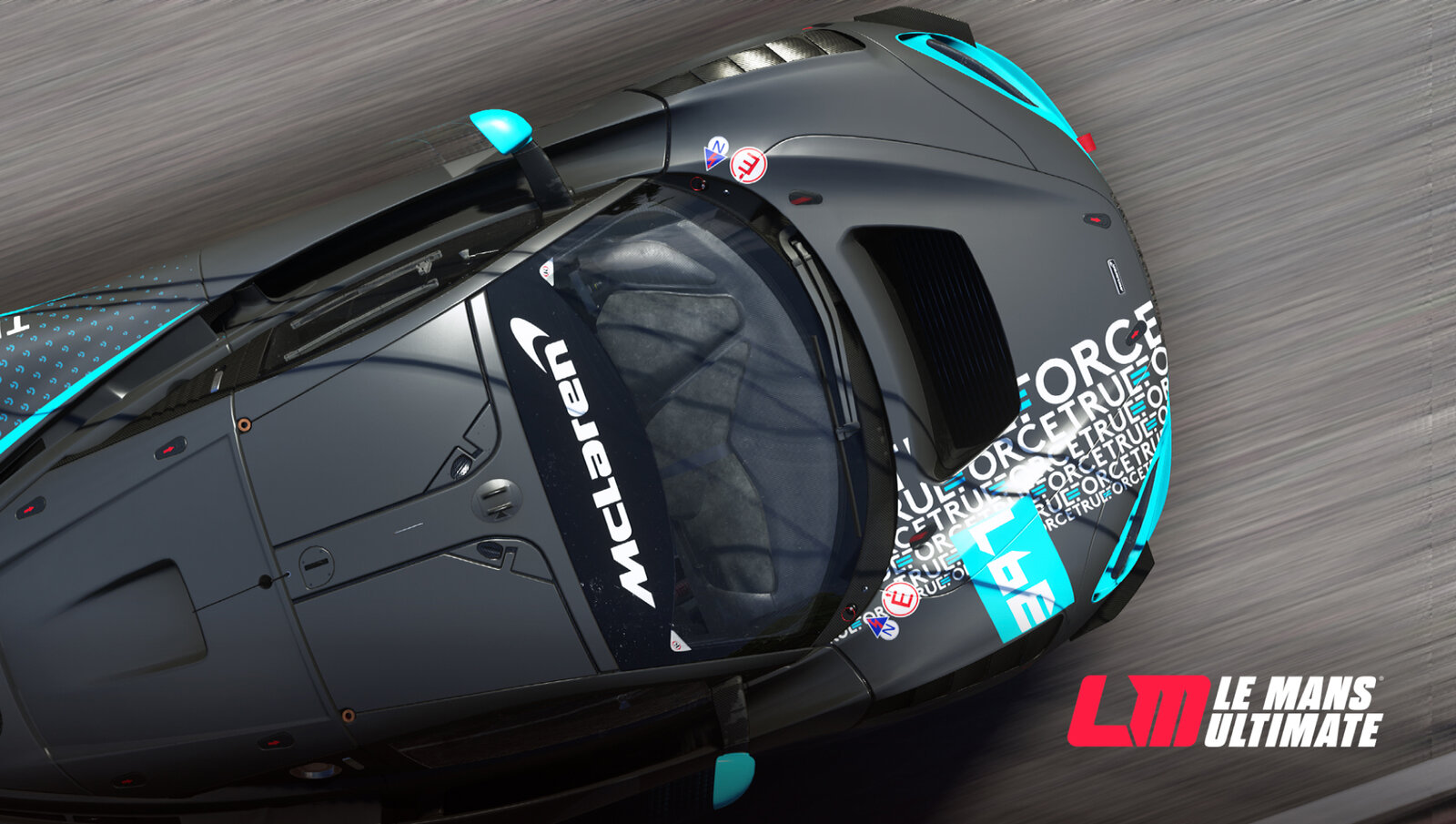 Visuel officiel Logitech G : une McLaren GT3 aux couleurs TRUEFORCE et le logo Le Mans Ultimate