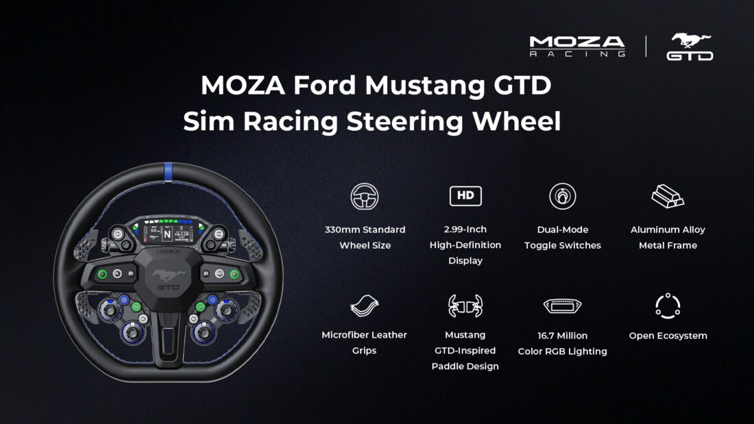 Le volant Moza Mustang GTD et ses principales caractéristiques, visuel officiel Moza Racing