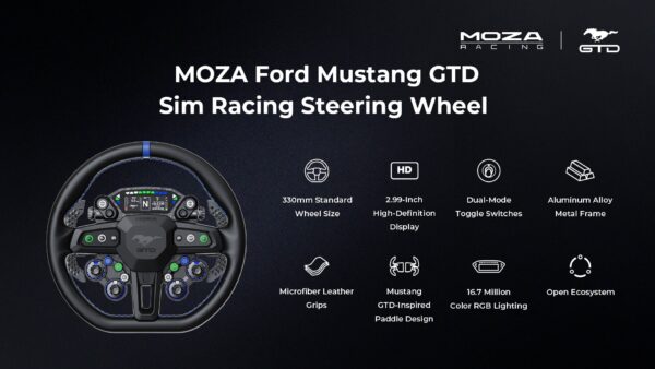 Le volant Moza Mustang GTD et ses principales caractéristiques, visuel officiel Moza Racing