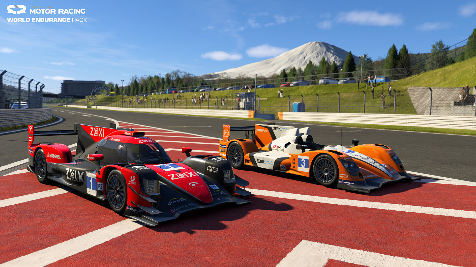 Les deux LMP2 fictives Olivera du Project Motor Racing World Endurance Pack sur la grille de Fuji