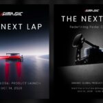 Les deux visuels officiels de Simagic The Next Lap : la date du 14 octobre 2026 et le teaser de pédale Redefining Pedal Control