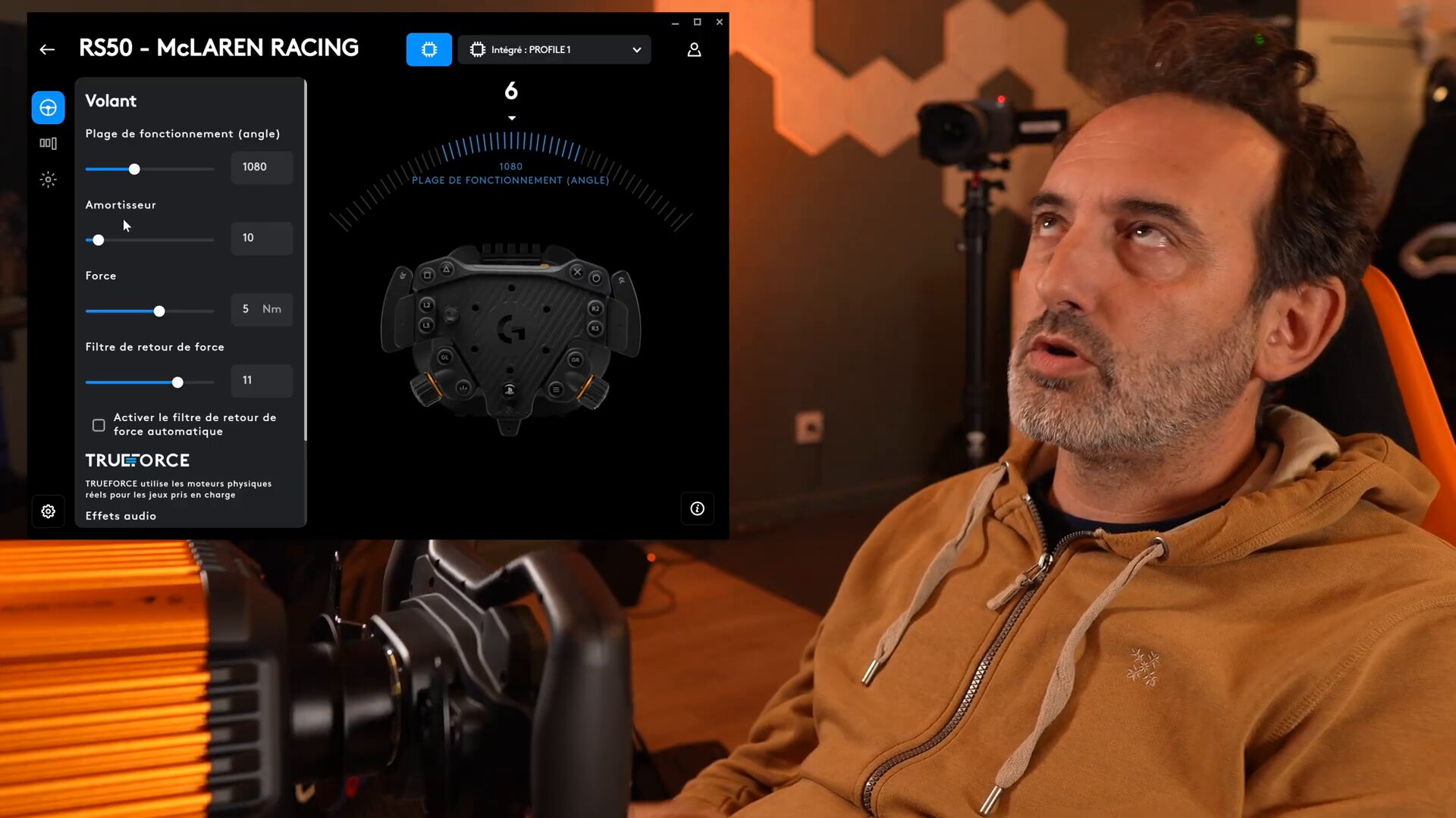 Réglages du volant RS50 McLaren dans le logiciel Logitech G HUB